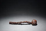 AN AGARWOOD CARVED 'BAMBOO AND PEACH' RUYI SCEPTER