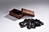 A SET OF CHINESE BLACK TILES WITH WOOD BOX