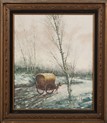 AN OIL PAINTING OF A WAGON IN THE WINTER