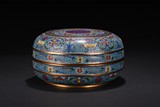 A CIRCULAR CLOISONNE ENAMEL BOX AND COVER
