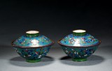 A PAIR OF CLOISONNE ENAMEL BOWLS WITH COVER