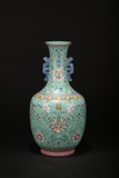 A FAMILLE ROSE TURQUOISE GREEN GROUND VASE