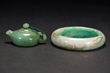 AN GOLD-WIRE JADEITE BANGLE AND TEAPOT