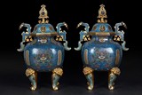 A PAIR OF LARGE CLOISONNE ENAME DING VESSELS WITH COVER 