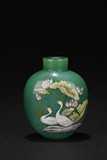 AN ENAMELLED GLASS 'LOTUS AND DUCKS' SNUFF BOTTLE