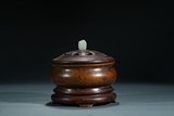 A BRONZE CENSER WITH COVER AND BASE