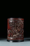 A BAMBOO CARVED FIGURES BRUSHPOT