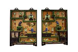 A PAIR OF ZITAN FRAMED AND JADES INLAID LACQUER HANGING PANELS