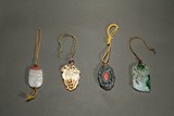 GROUP OF JADEITE, AGATE, CORAL, MOTHER OF PEARL PENDANTS