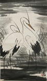 LIN FENGMIAN: COLOR AND INK 'CRANE' PAINTING