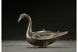 A BRONZE SILVER AND GOLD INLAID DUCK CENSER