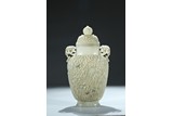 A LARGE AND THIN WHITE JADE MUGHAL-STYLE 'LOTUS' VASE