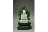 A WHITE JADE AMITAYUS WITH GREEN JADE STAND