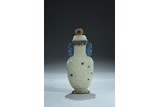 A WHITE JADE AND SILVER ENAMELLED VASE