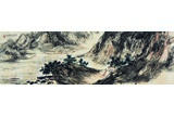 FU BAOSHI: COLOR AND INK ON PAPER 'LANDSCAPE' HORIZONTAL PAINTING