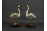 A PAIR OF CLOISONNE ENAMEL CRANES WITH STAND