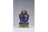 A LAPIS LAZULI CARVED AMITAYUS WITH GEM-INLAID STAND