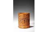 A CARVED BAMBOO 'EIGHT IMMORTALS' BRUSHPOT