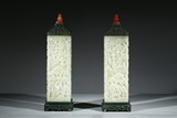 A PAIR OF WHITE JADE 'LANDSCAPE' INCENSE HOLDERS