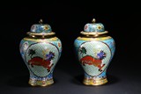 A PAIR OF CLOISONNE ENAMEL AND GILT-BRONZE JARS AND COVERS