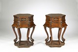 A PAIR OF  WOOD  HEXAGON END TABLES