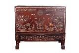 A ROSEWOOD CARVED GEMS INLAID SCROLL CABINET