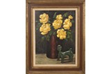 AN OIL ON CANVAS 'YELLOW ROSES' PAINTING