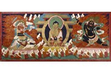 A COLORFUL PAINTED LEATHER THANGKA