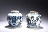 A PAIR OF UNDERGLAZED WHITE AND BLUE FLASKS