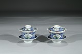 PAIR OF FAMILLE ROSE UNDERGLAZED BLUE AND WHITE BOWLS