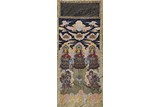 A SILK EMBROIDERED 'THREE BUDDHAS' INSCRIBED THANGKA