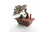 A CINNABAR LACQUER JARDINIERE WITH PRECIOUS GEM TREE AND CARVINGS