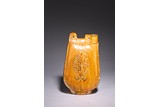 A CHINESE AMBER GLAZED 'DOUBLE FISH' FLASK