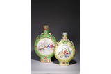 TWO FAMILLE ROSE 'FIGURES' MOONFLASK VASES