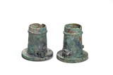 A PAIR OF CHINESE CHARIOT AXLE CAPS AND LINCHPINS