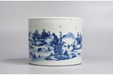 A CHINESE BLUE AND WHITE LANDSCAPE BRUSHPOT