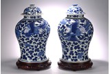 A PAIR OF LARGE CHINESE BLUE AND WHITE 'PHOENIX' JARS