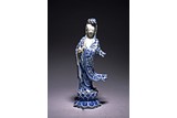 A CHINESE BLUE AND WHITE FIGURE OF GUANYIN