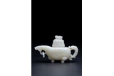 A WHITE JADE ARCHAISTIC EWER AND COVER  