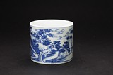 A CHINESE BLUE AND WHITE 'DEER' BRUSHPOT